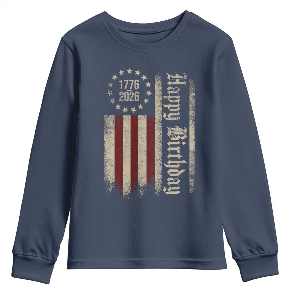 250th Birthday US July 4th 1776 2026 American Flag Youth Sweatshirt TS11 Navy Print Your Wear