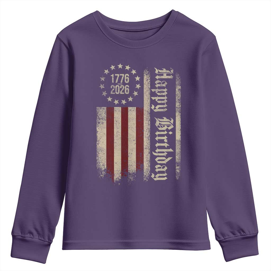 250th Birthday US July 4th 1776 2026 American Flag Youth Sweatshirt TS11 Purple Print Your Wear