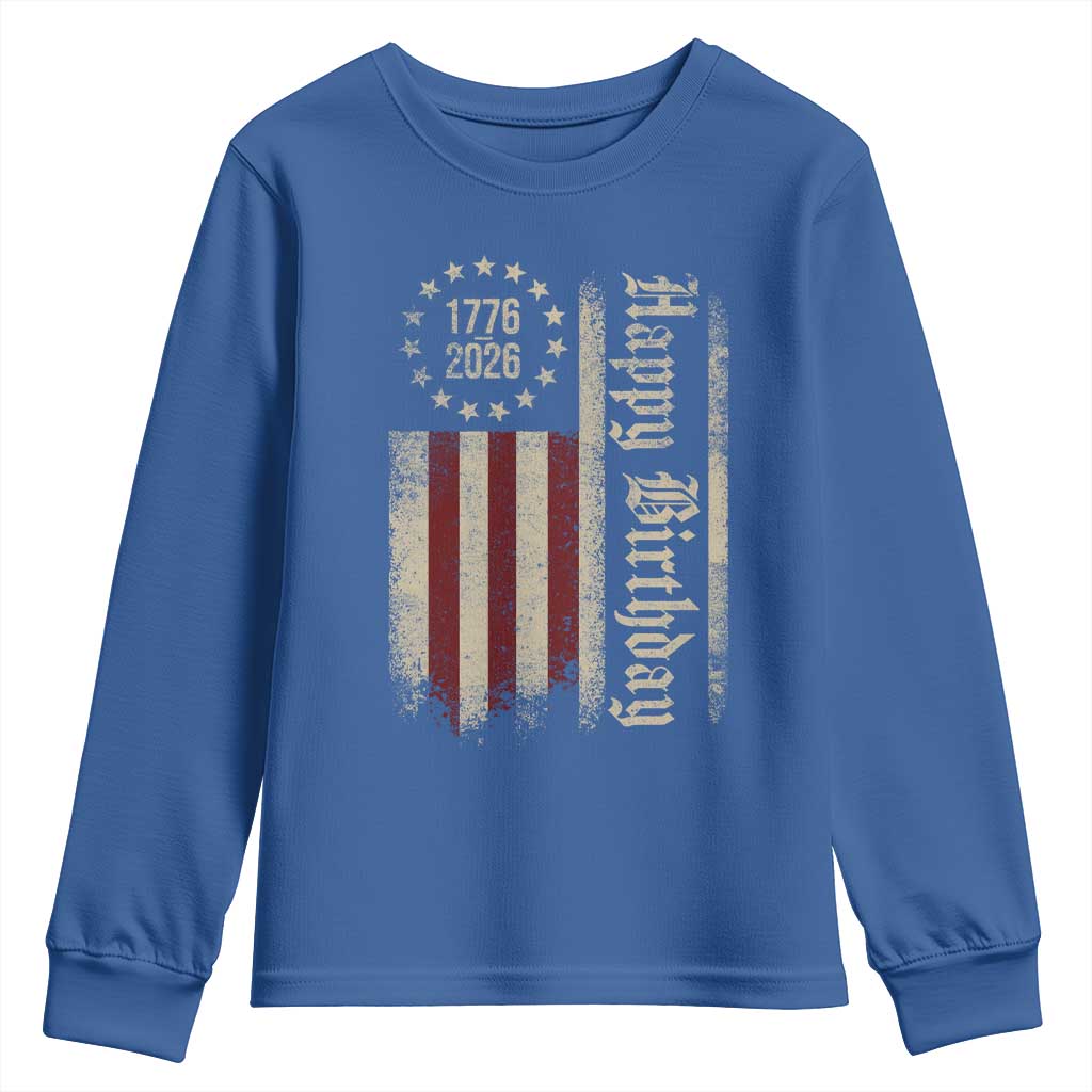 250th Birthday US July 4th 1776 2026 American Flag Youth Sweatshirt TS11 Royal Blue Print Your Wear