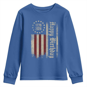 250th Birthday US July 4th 1776 2026 American Flag Youth Sweatshirt TS11 Royal Blue Print Your Wear
