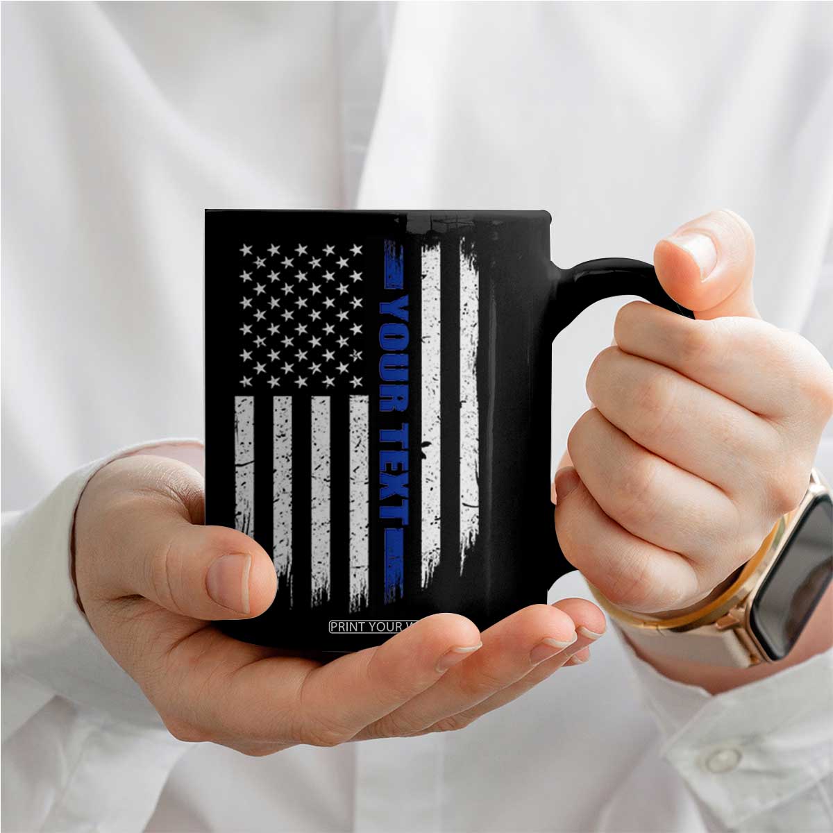 Personalized Police Coffee Mug Custom Text Name Vintage American Flag Law Enforcement Gift