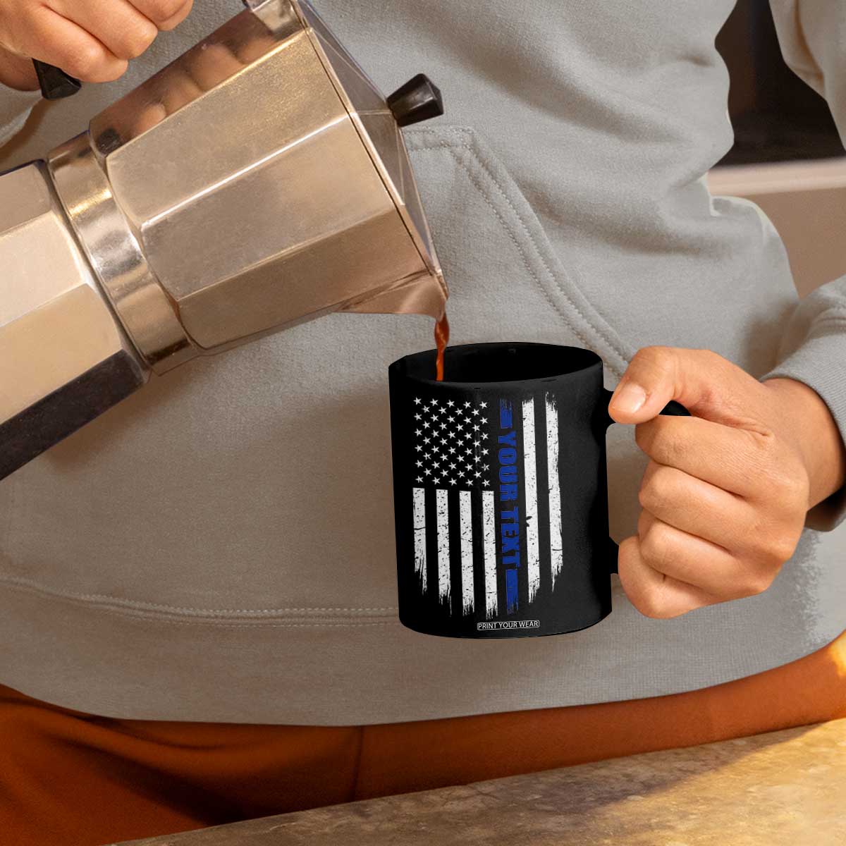 Personalized Police Coffee Mug Custom Text Name Vintage American Flag Law Enforcement Gift