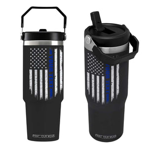 Personalized Police Flip Straw Tumbler Custom Text Name Vintage American Flag Law Enforcement Gift