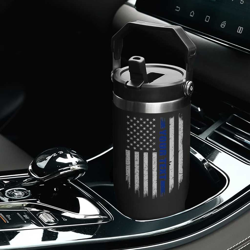 Personalized Police Flip Straw Tumbler Custom Text Name Vintage American Flag Law Enforcement Gift