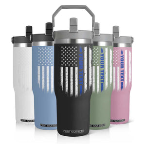 Personalized Police Flip Straw Tumbler Custom Text Name Vintage American Flag Law Enforcement Gift