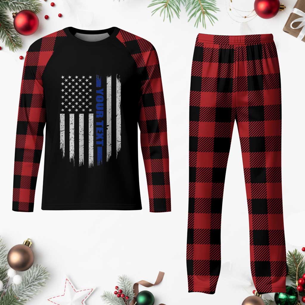 Personalized Police Plaid Pajama Set Custom Text Name Vintage American Flag Law Enforcement Gift TS11 Buffalo Plaid Print Your Wear