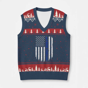 Personalized Police V-Neck Knit Sweater Vest Custom Text Name Vintage American Flag Law Enforcement Gift