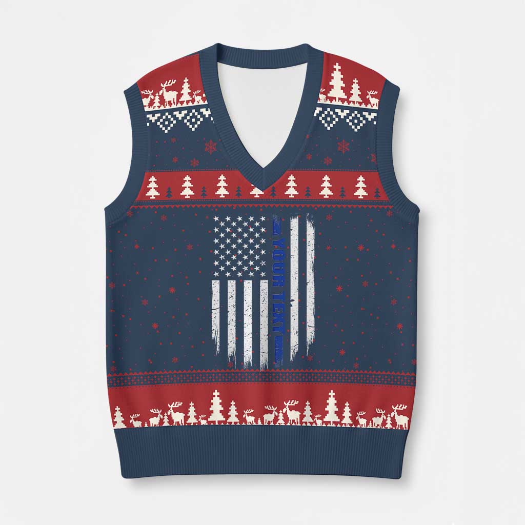 Personalized Police V-Neck Knit Sweater Vest Custom Text Name Vintage American Flag Law Enforcement Gift TS11 Navy Red Print Your Wear