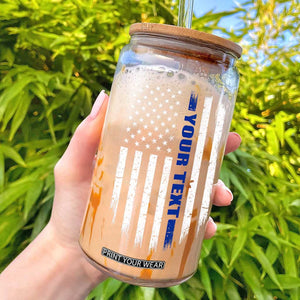 Personalized Police Glass Can Custom Text Name Vintage American Flag Law Enforcement Gift
