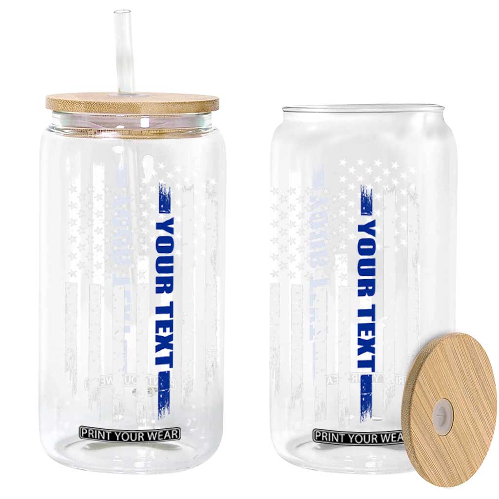 Personalized Police Glass Can Custom Text Name Vintage American Flag Law Enforcement Gift