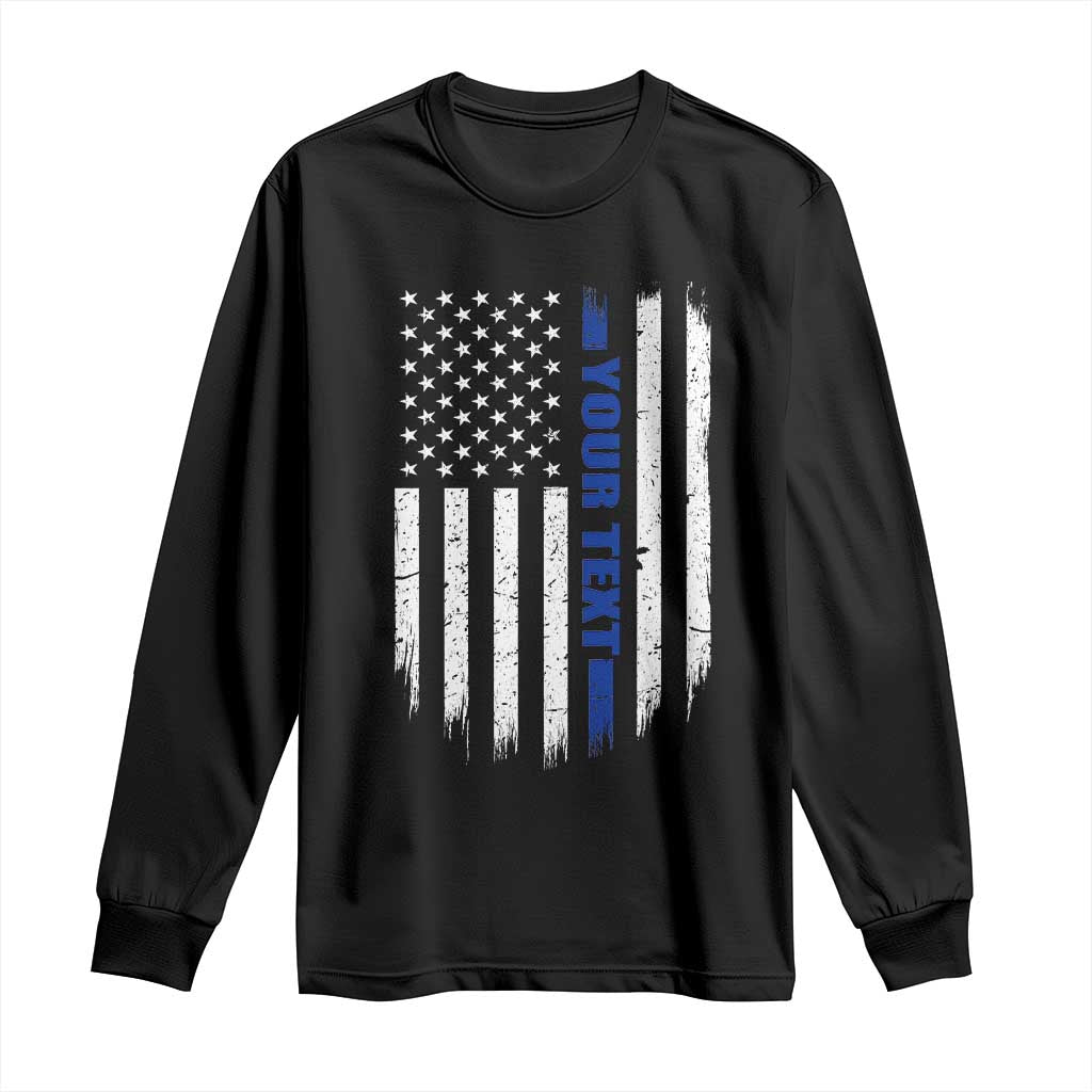 Personalized Police Long Sleeve Shirt Custom Text Name Vintage American Flag Law Enforcement Gift TS11 Black Print Your Wear