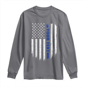 Personalized Police Long Sleeve Shirt Custom Text Name Vintage American Flag Law Enforcement Gift
