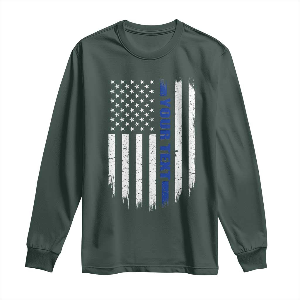 Personalized Police Long Sleeve Shirt Custom Text Name Vintage American Flag Law Enforcement Gift