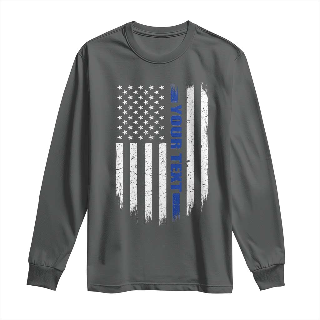 Personalized Police Long Sleeve Shirt Custom Text Name Vintage American Flag Law Enforcement Gift