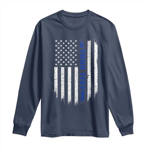 Personalized Police Long Sleeve Shirt Custom Text Name Vintage American Flag Law Enforcement Gift