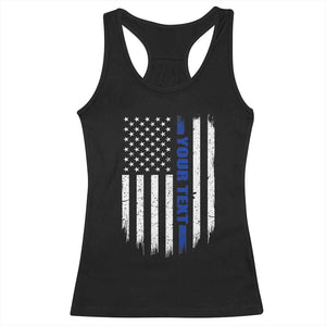 Personalized Police Racerback Tank Top Custom Text Name Vintage American Flag Law Enforcement Gift