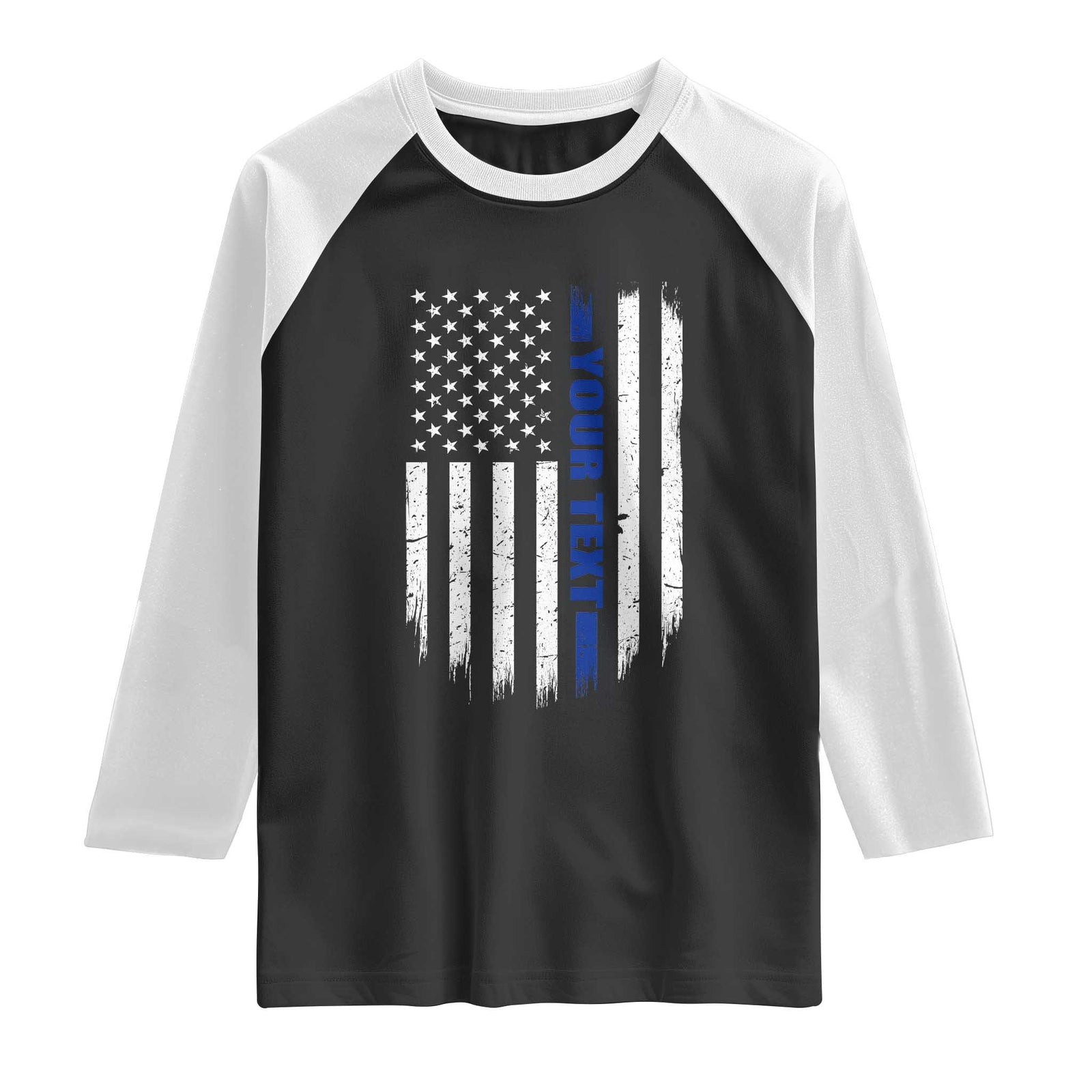 Personalized Police Raglan Shirt Custom Text Name Vintage American Flag Law Enforcement Gift TS11 Black White Print Your Wear