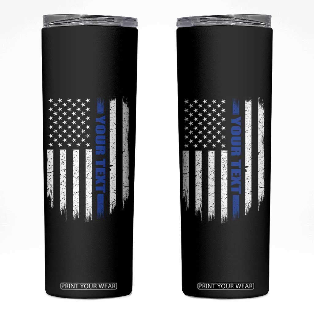 Personalized Police Skinny Tumbler Custom Text Name Vintage American Flag Law Enforcement Gift