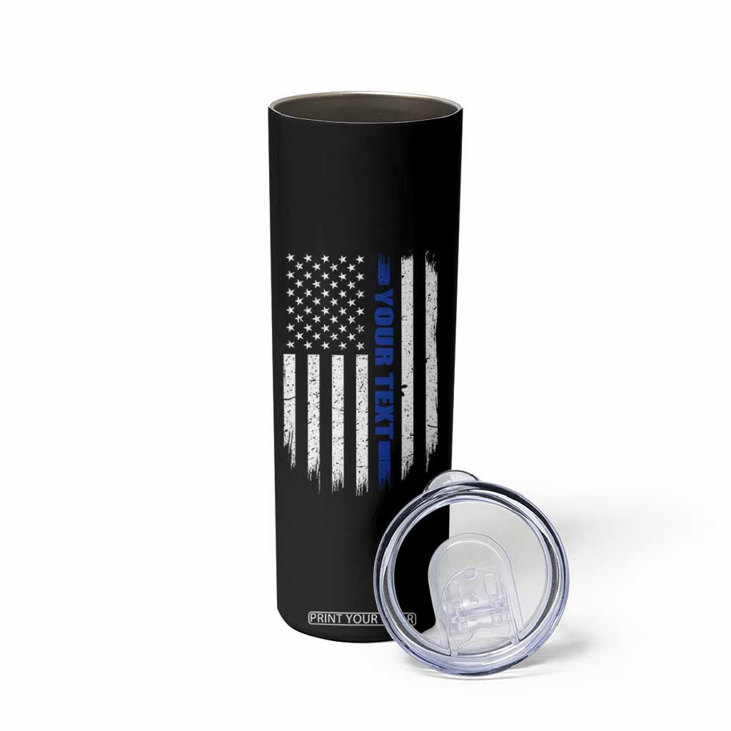 Personalized Police Skinny Tumbler Custom Text Name Vintage American Flag Law Enforcement Gift