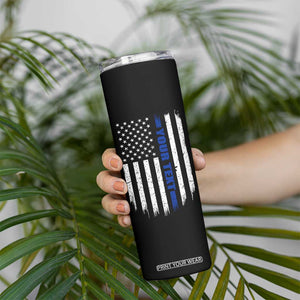 Personalized Police Skinny Tumbler Custom Text Name Vintage American Flag Law Enforcement Gift