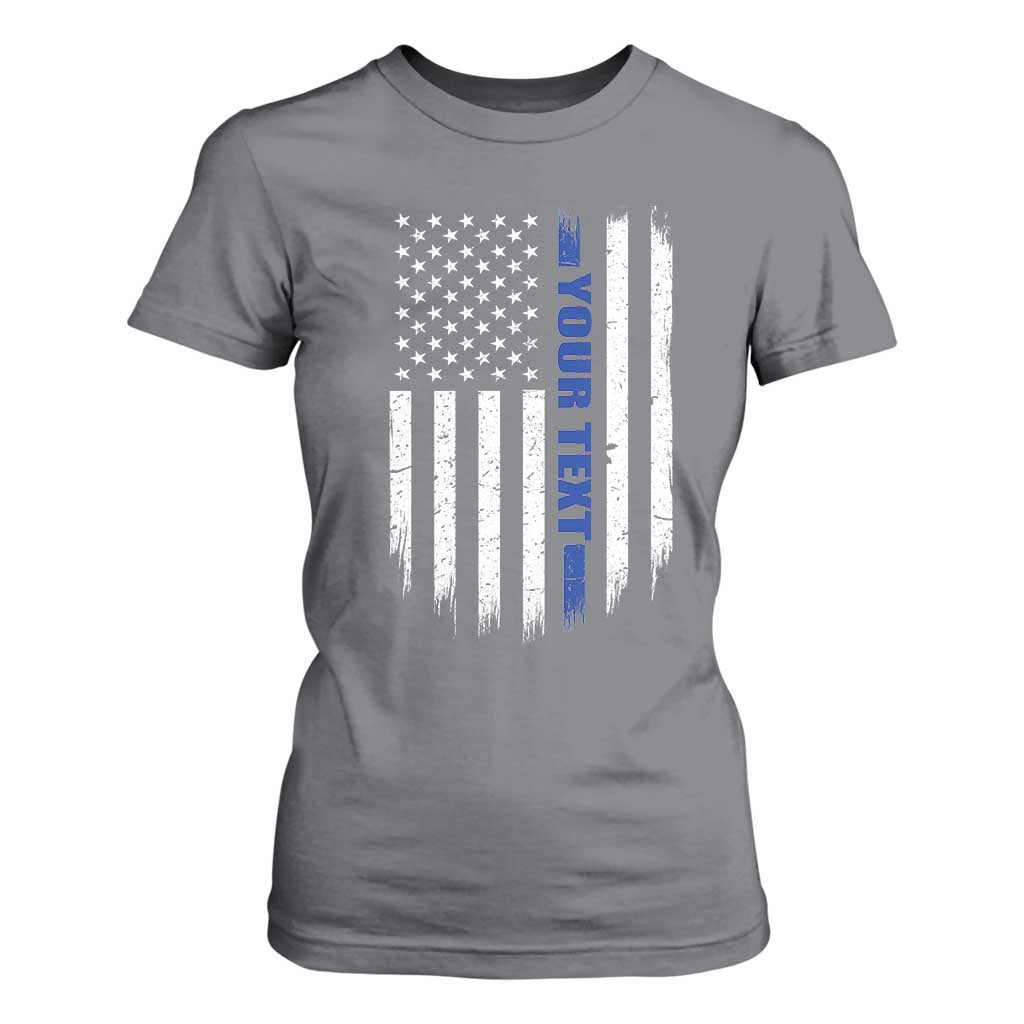 Personalized Police T Shirt For Women Custom Text Name Vintage American Flag Law Enforcement Gift