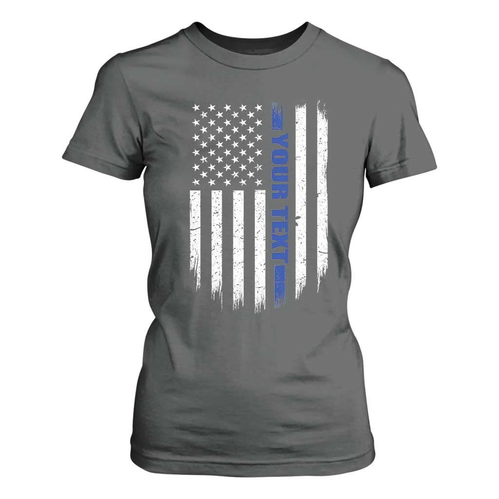 Personalized Police T Shirt For Women Custom Text Name Vintage American Flag Law Enforcement Gift