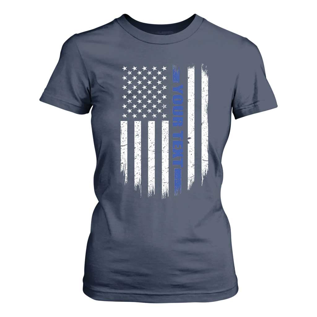 Personalized Police T Shirt For Women Custom Text Name Vintage American Flag Law Enforcement Gift