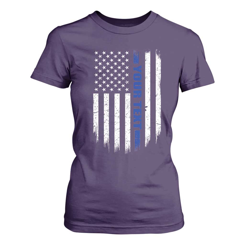 Personalized Police T Shirt For Women Custom Text Name Vintage American Flag Law Enforcement Gift