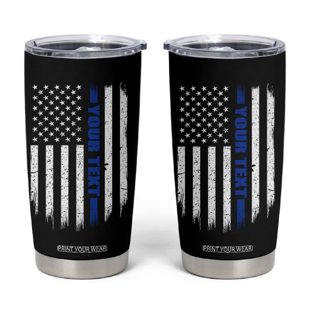 Personalized Police Tumbler Cup Custom Text Name Vintage American Flag Law Enforcement Gift TS11 Black Print Your Wear