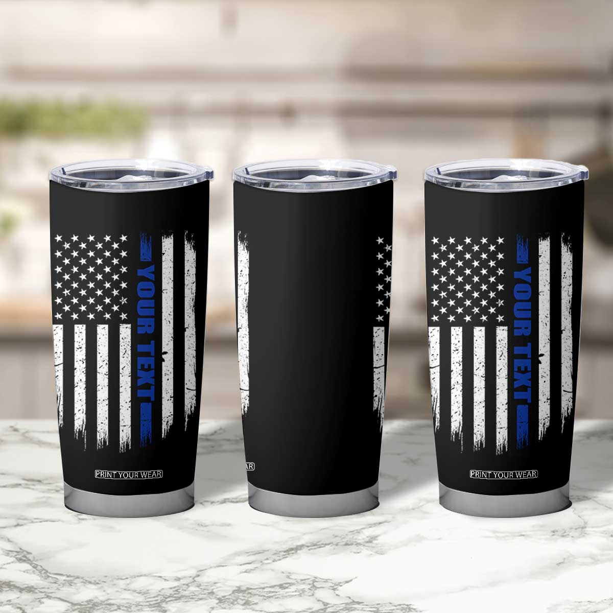 Personalized Police Tumbler Cup Custom Text Name Vintage American Flag Law Enforcement Gift