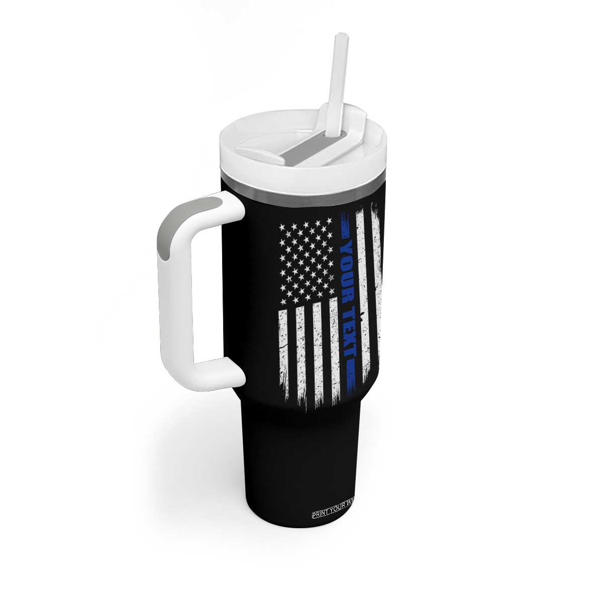 Personalized Police Tumbler With Handle Custom Text Name Vintage American Flag Law Enforcement Gift