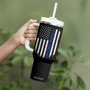 Personalized Police Tumbler With Handle Custom Text Name Vintage American Flag Law Enforcement Gift