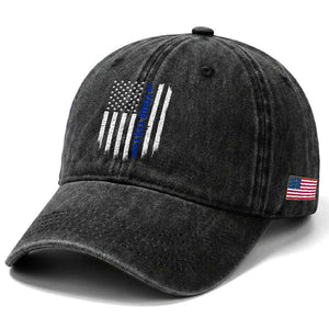Personalized Police Washed Cotton Baseball Cap Custom Text Name Vintage American Flag Law Enforcement Gift