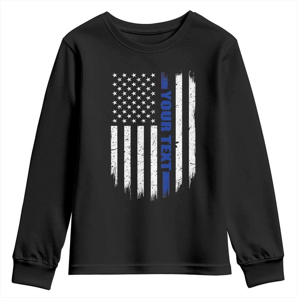 Personalized Police Youth Sweatshirt Custom Text Name Vintage American Flag Law Enforcement Gift TS11 Black Print Your Wear
