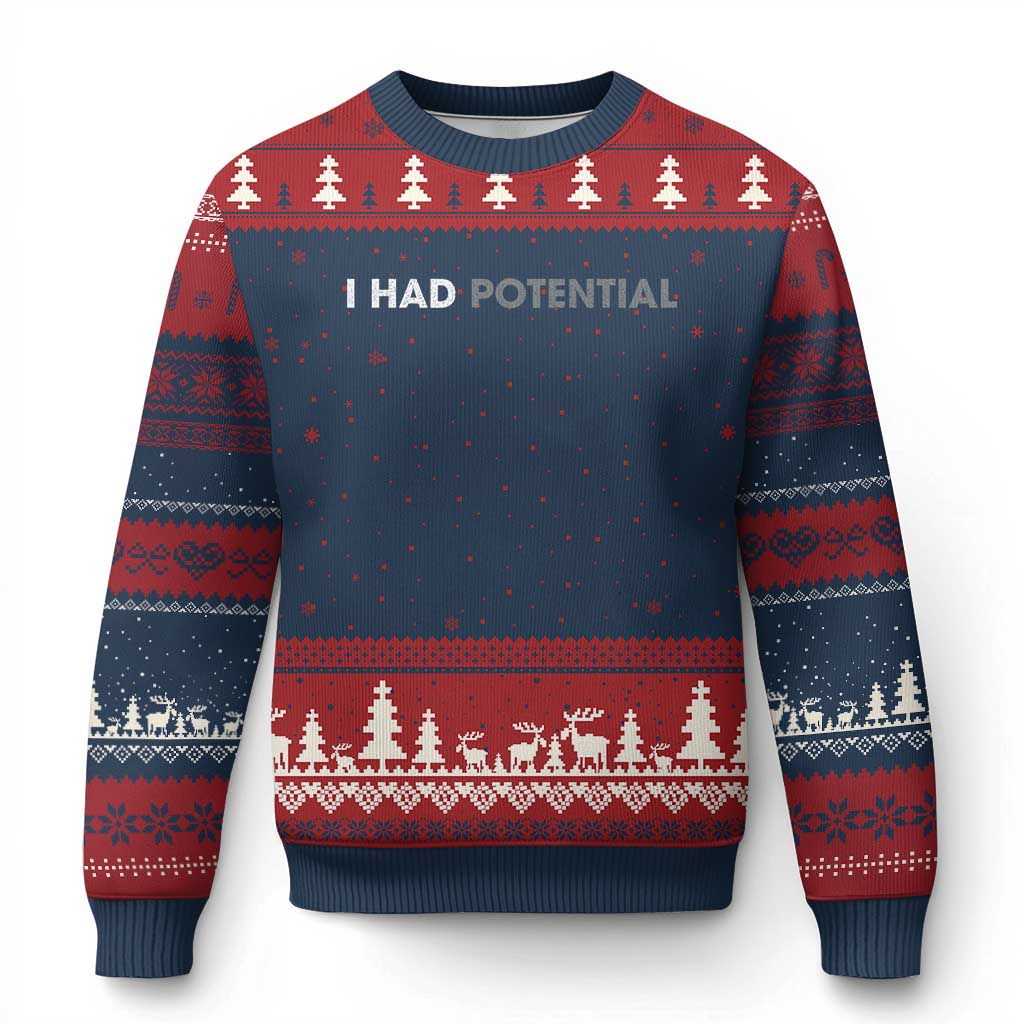 I Had Potential Ugly Christmas Sweater Physics Science Teacher Humor TS11 Navy Red Print Your Wear