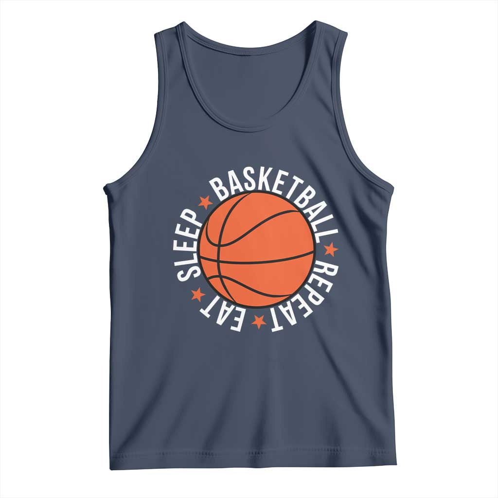Basketball Lover Tank Top Eat Sleep Basketball Repeat TS11 Navy Print Your Wear