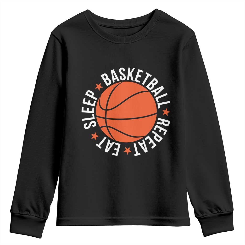 Basketball Lover Youth Sweatshirt Eat Sleep Basketball Repeat TS11 Black Print Your Wear