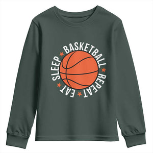 Basketball Lover Youth Sweatshirt Eat Sleep Basketball Repeat TS11 Dark Forest Green Print Your Wear