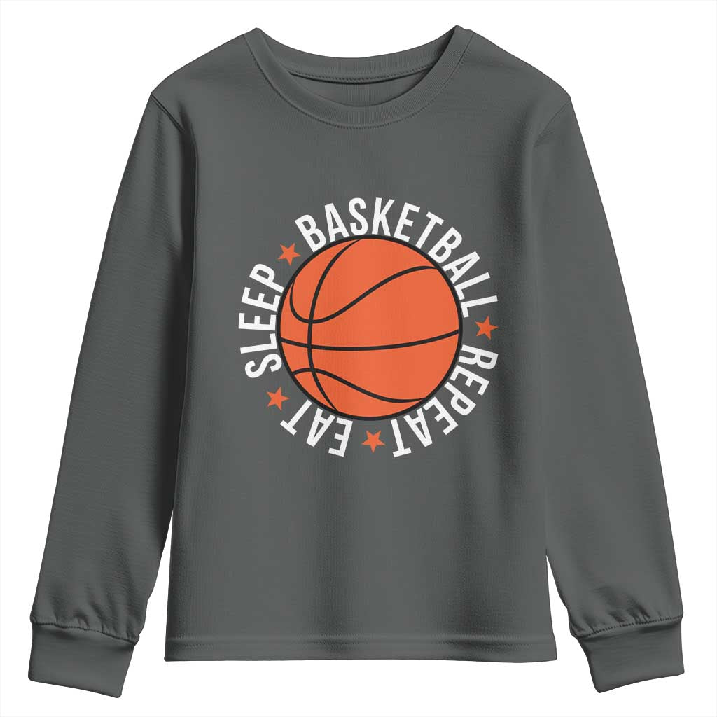 Basketball Lover Youth Sweatshirt Eat Sleep Basketball Repeat TS11 Dark Heather Print Your Wear