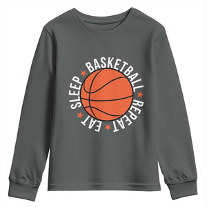 Basketball Lover Youth Sweatshirt Eat Sleep Basketball Repeat TS11 Dark Heather Print Your Wear
