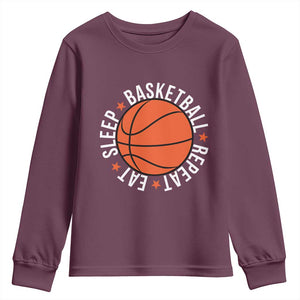 Basketball Lover Youth Sweatshirt Eat Sleep Basketball Repeat TS11 Maroon Print Your Wear