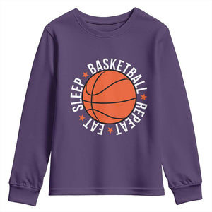Basketball Lover Youth Sweatshirt Eat Sleep Basketball Repeat TS11 Purple Print Your Wear