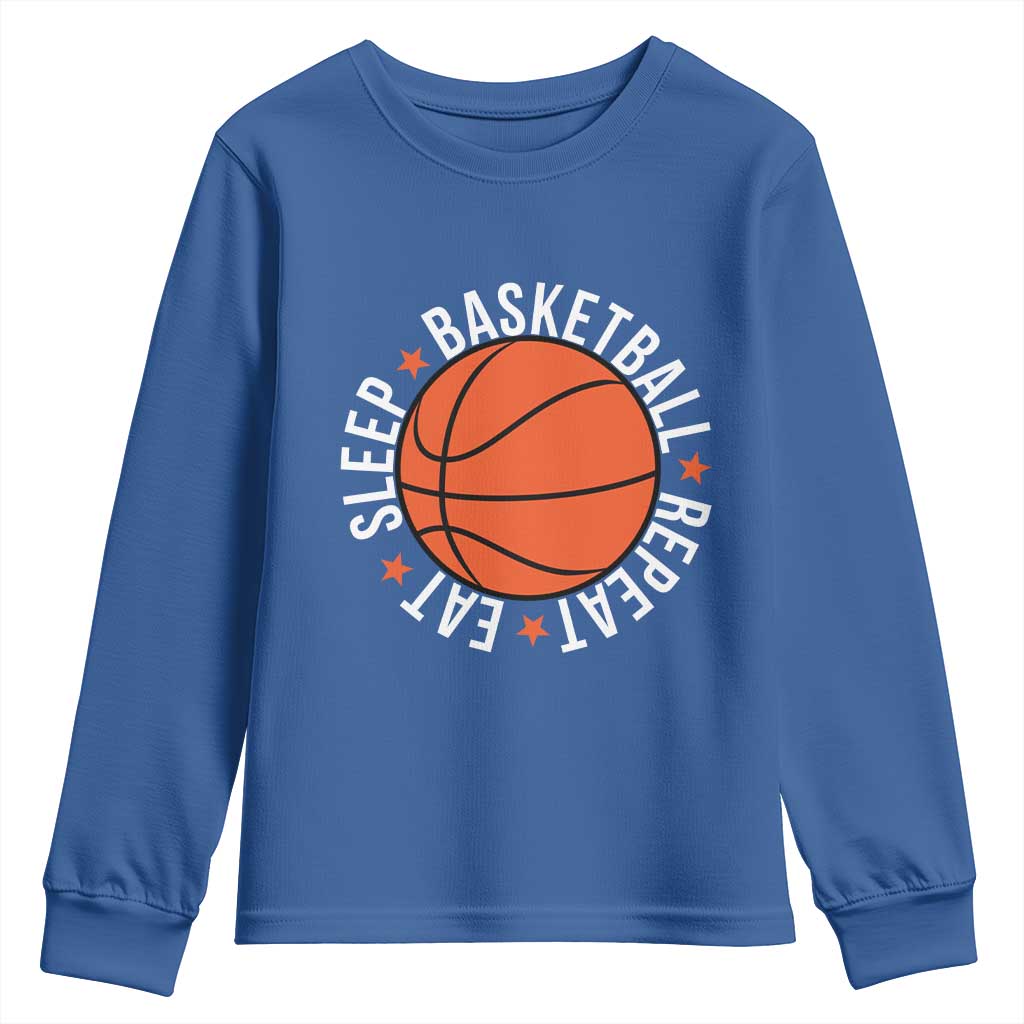 Basketball Lover Youth Sweatshirt Eat Sleep Basketball Repeat TS11 Royal Blue Print Your Wear