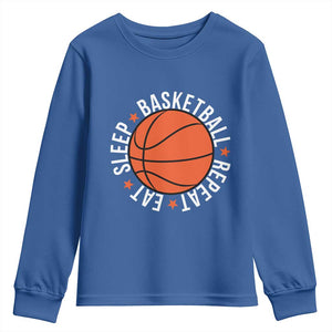 Basketball Lover Youth Sweatshirt Eat Sleep Basketball Repeat TS11 Royal Blue Print Your Wear