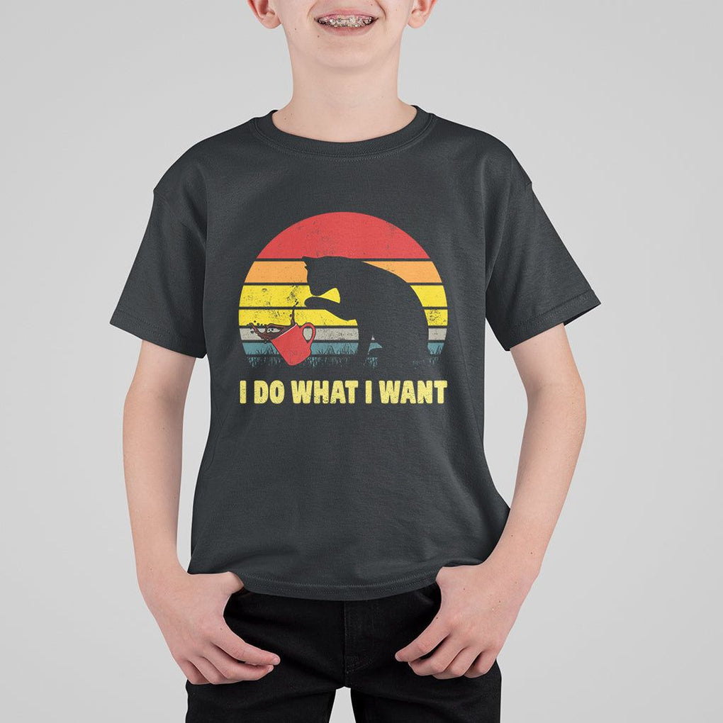 Funny Black Cat T Shirt For Kid I Do What I Want Vintage Coffe Cup TS11 Black Print Your Wear