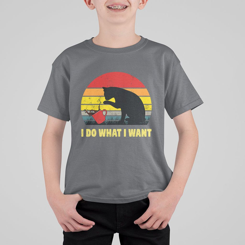Funny Black Cat T Shirt For Kid I Do What I Want Vintage Coffe Cup TS11 Charcoal Print Your Wear