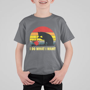 Funny Black Cat T Shirt For Kid I Do What I Want Vintage Coffe Cup TS11 Charcoal Print Your Wear