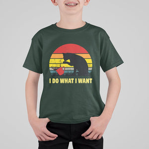 Funny Black Cat T Shirt For Kid I Do What I Want Vintage Coffe Cup TS11 Dark Forest Green Print Your Wear