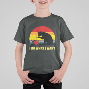Funny Black Cat T Shirt For Kid I Do What I Want Vintage Coffe Cup TS11 Dark Heather Print Your Wear