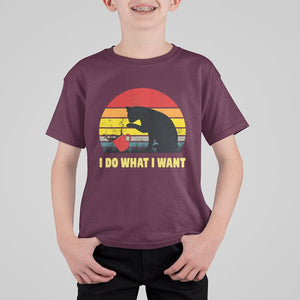Funny Black Cat T Shirt For Kid I Do What I Want Vintage Coffe Cup TS11 Maroon Print Your Wear